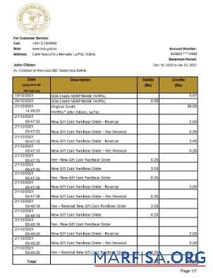 Printable Bolivia Banco Central de Bolivia bank statement excel real example